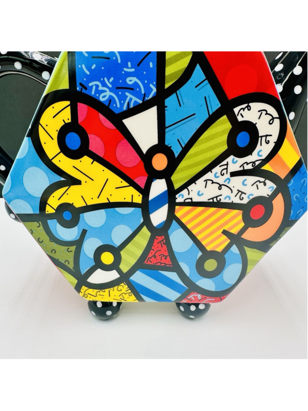 Romero Britto Butterfly Teapot 2009 Signed Ceramic Whimsical Artsy 9.5” x 8” - Picture 7 of 15